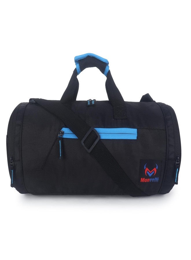 Monvelli Gym Duffel Bag for Men & Women | Sports Travel Bag with Shoulder Strap & Shoe Compartment | Multipurpose Duffel for Fitness, Travel, Outdoor & Weekend Trips (Black & Sky Blue) - Image 1